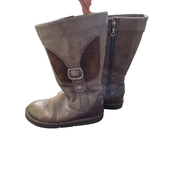 Ugg Australia Womens Brown Mid-Calf Leather sheep  fur Boots Size 7 SKU 8586 - Picture 2 of 15